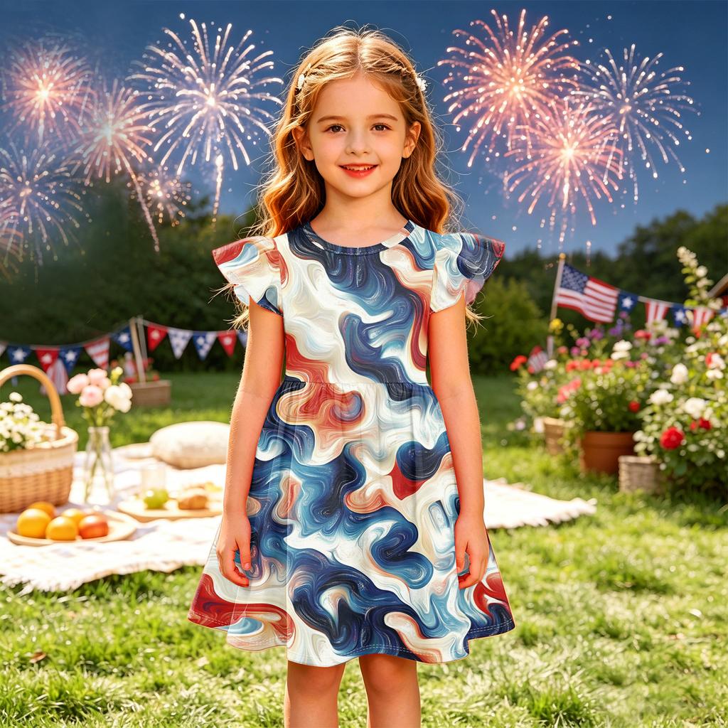 Vestido de Princesa de Verano para Niñas - Vestido Camiseta de Corte A Día de la Independencia