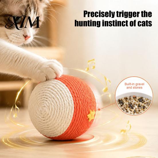 Natural Material Pet Toy Cat Scratching Ball, Drum Shaped Paper Rope Interactive Floor Rolling for Cats Ball Indoor To Scratch, Pat, Bite Durable