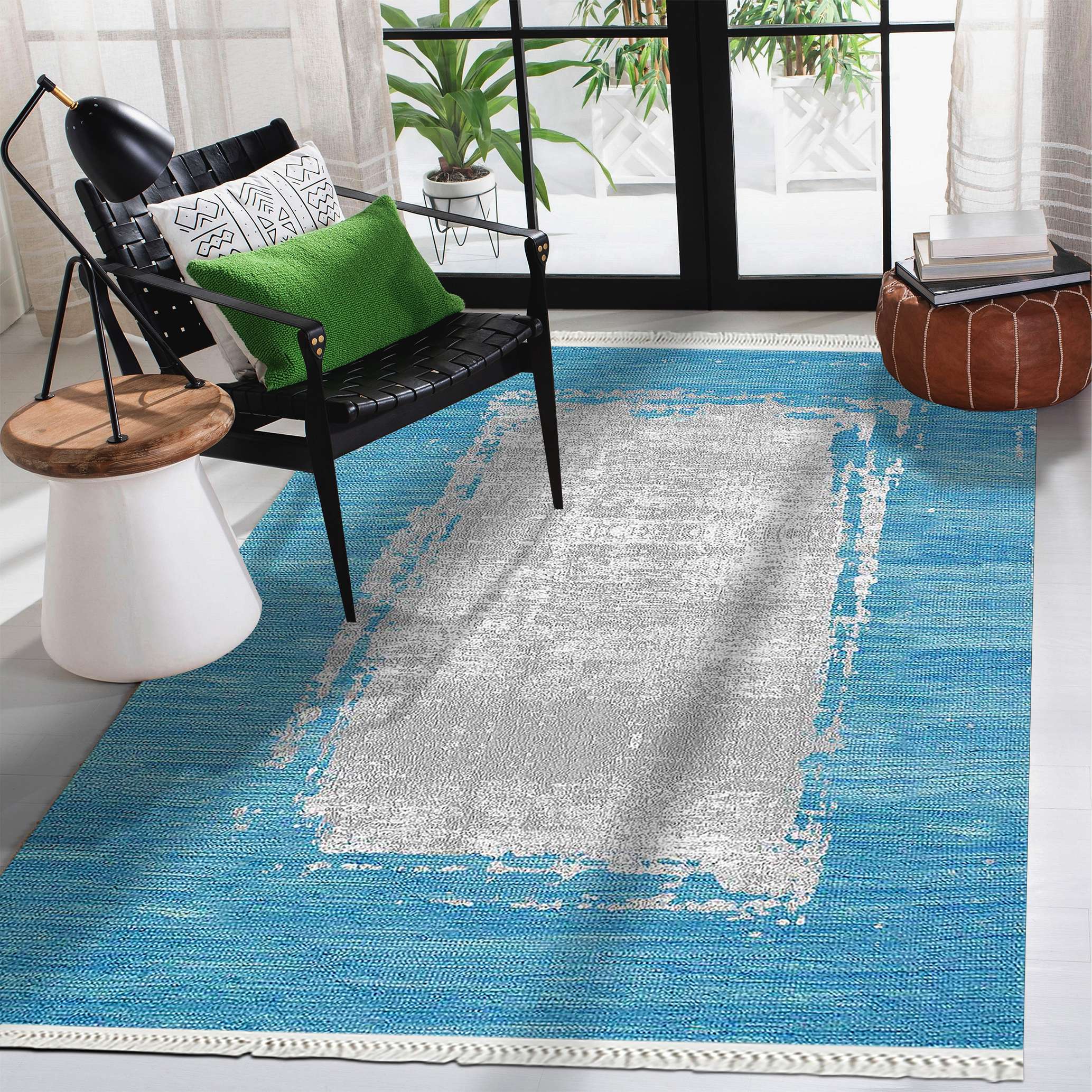 

Ковер с состаренной рамой, помеченный кистью, дверной коврик с цифровой печатью, сине-серый ковер для прихожей, абстрактный ковер, садовый декор, новогодний подарок