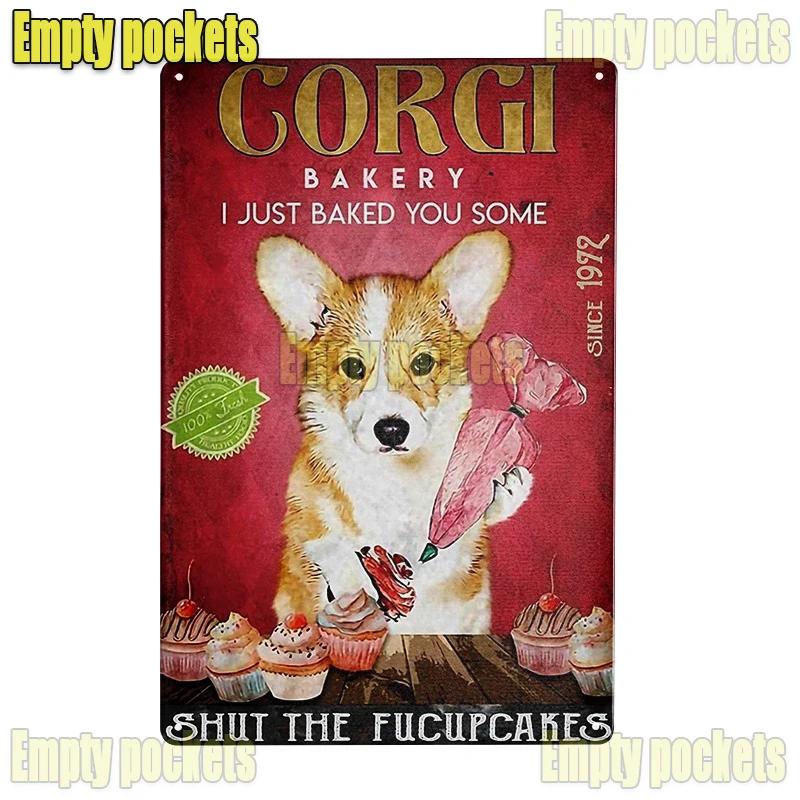 Vintage Pet Dog Corgi Tin Sign Plates for Pet Shop Bedroom Living Room cafe Kitchen metal wall art Decor Gift for Dog Lover