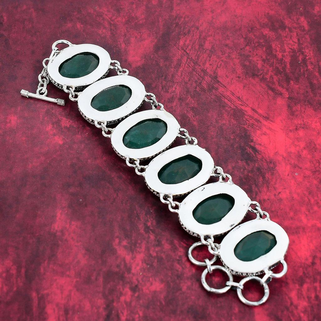 Bijuterii cu pietre prețioase create de laboratorul zambian de smarald, bijuterii din argint solid 925, brățară uimitoare de smarald cu bijuterii cu lanț, pentru cadou de Ziua Mamei