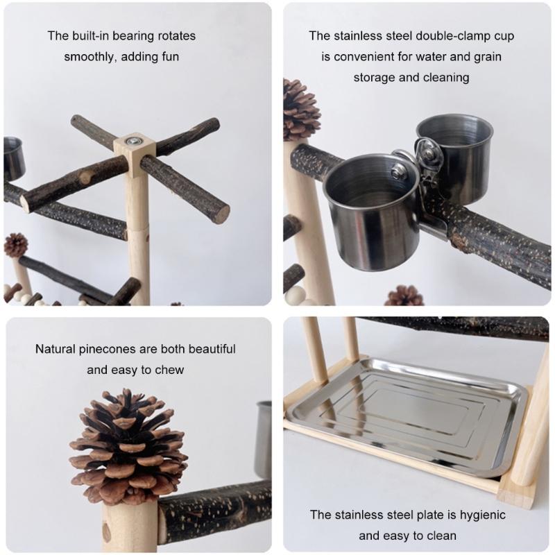 Interactive Large Bird Gym Natural Wood Construction Grinding Scratchers Mental Stimulation Activity Stand