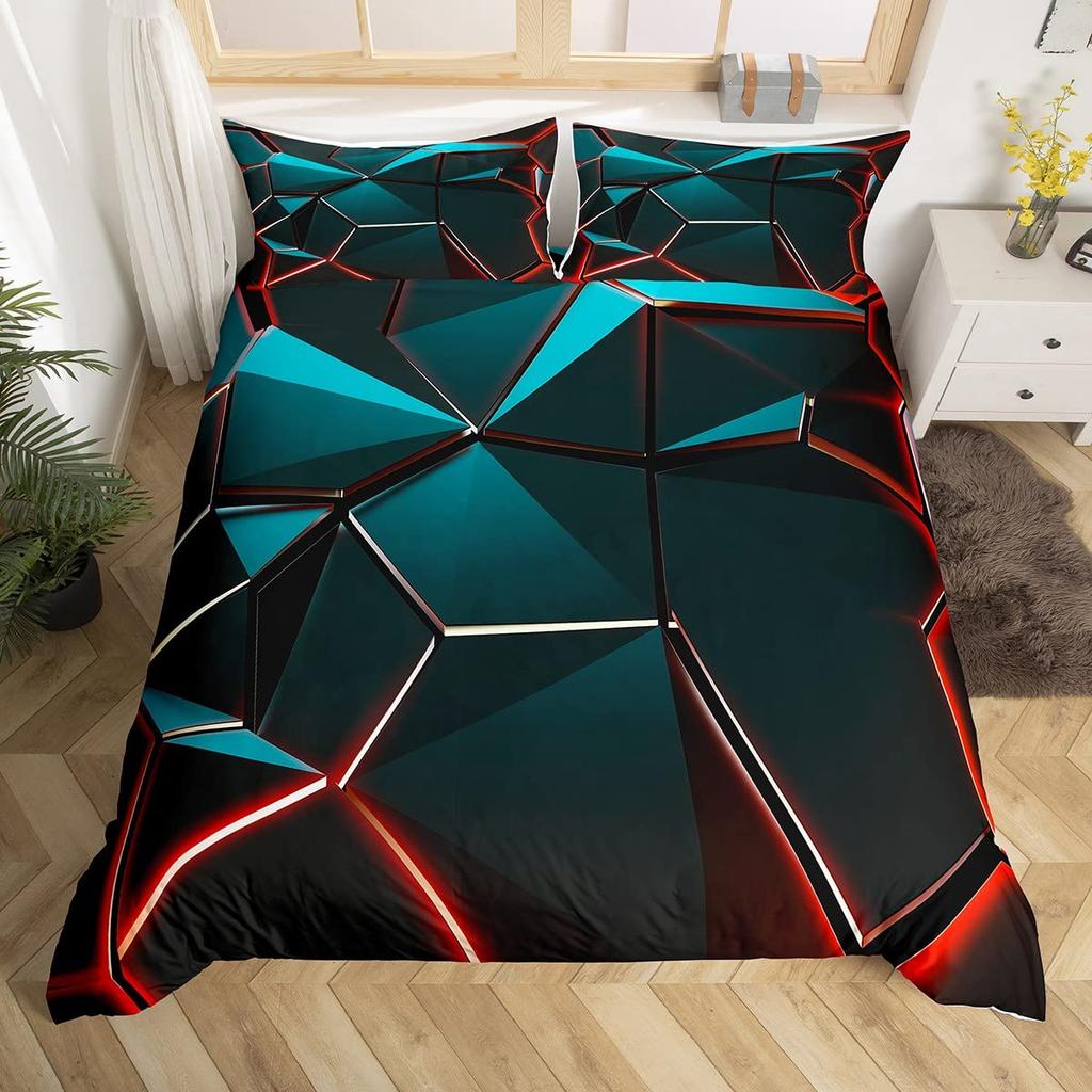 Blue Purple Honeycomb Soft Duvet Cover Fluorescent Geometric Honeycomb Beding Set Behive Hexagon Warm Comforter Cover for Young Boys Young Girls