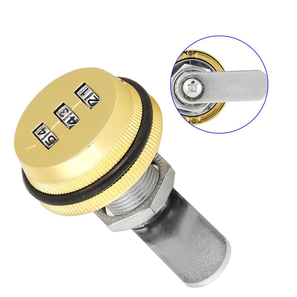 Password Coded Cam Lock Zinc Alloy 3 Digital Combination Cabinet Lock Gold 30mm/1.18in for Drawer