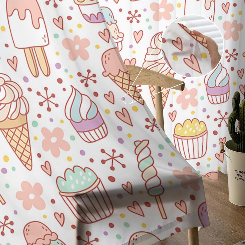 Cartoon Ice Cream Snowflake Modern Tulle Curtains For Living Room Bedroom Home Kitchen Window Sheer Curtains