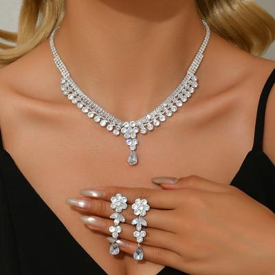 Namhaftes Luxus-Brautset Kette Zirkon-Set Dekoration Hochzeitskleid Toastkleid Party Halskette Schmuck Geschenk