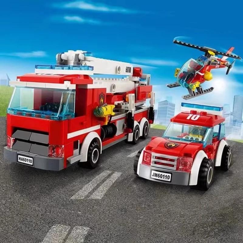 958Pcs City Fire Station Helicopter Truck Garage Firehouse Building Blocks Set Bricks Compatible 60110 Model Festival Party Gift