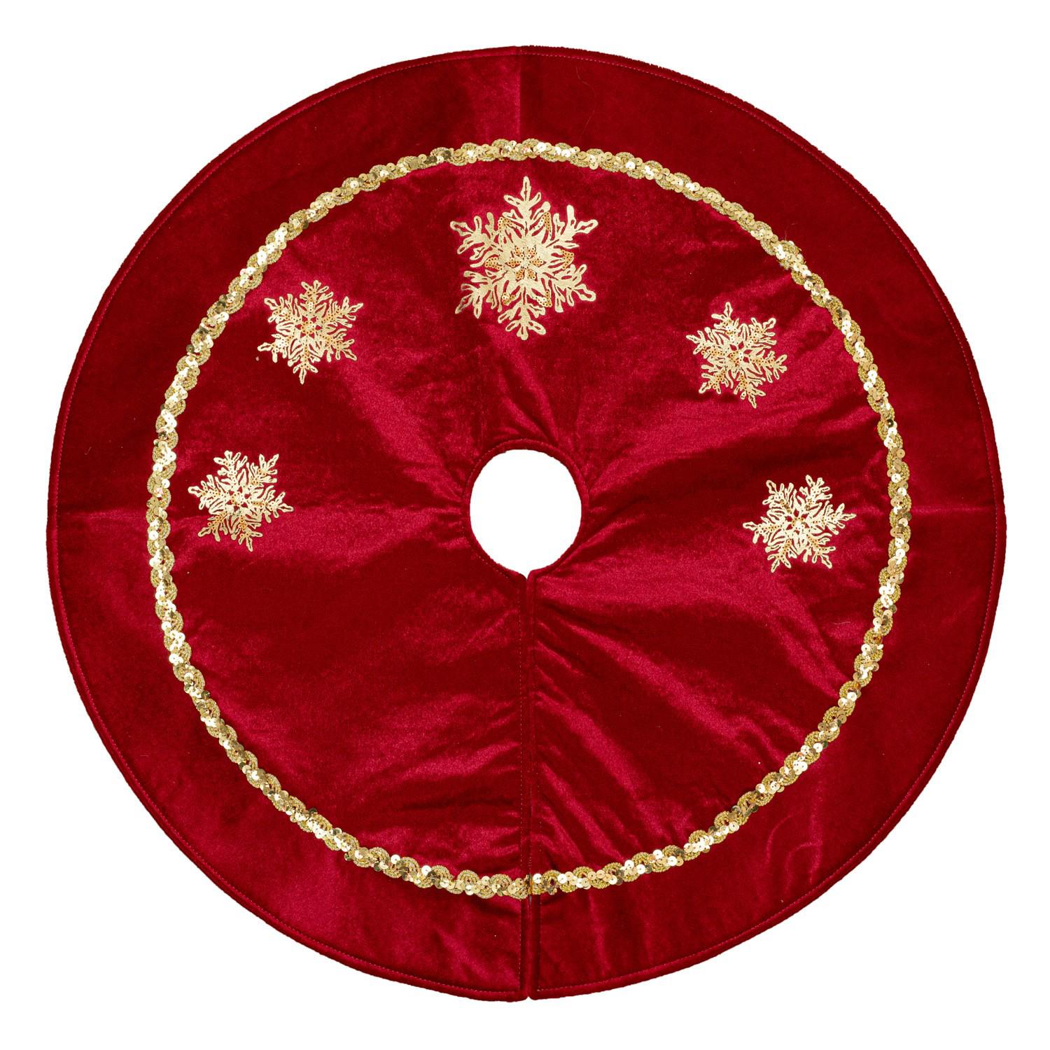 Velvet Gold Sequin Snowflake Christmas Tree Skirt 24 inch красный