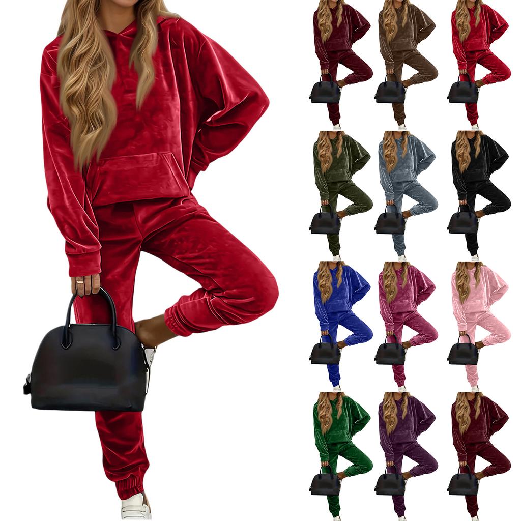 Women  Velvet Tracksuits Jogging Hoodie Sweatsuits