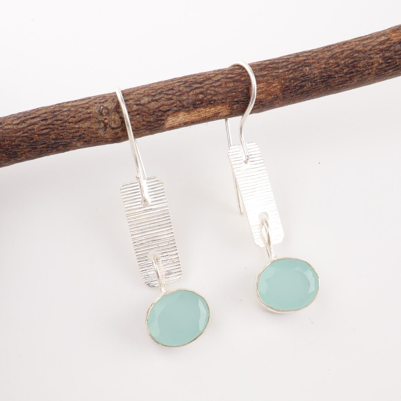 

Oval Aqua Chalcedony Gemstone 925 Sterling Silver Jewelry Handmade Earrings 1.9 EE-168-17