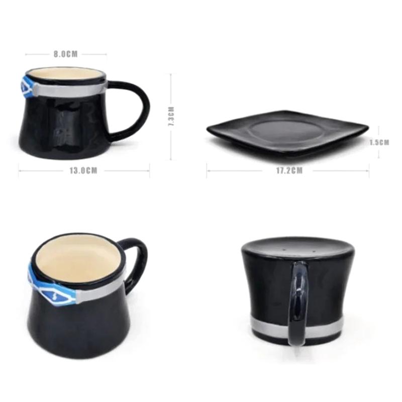 Anime Coffee Mug With Saucer Creative Luffy Ace Sabo Three Brothers Hat Shaped Ceramic Coffee Cup Child'S Birthday Gift Cup