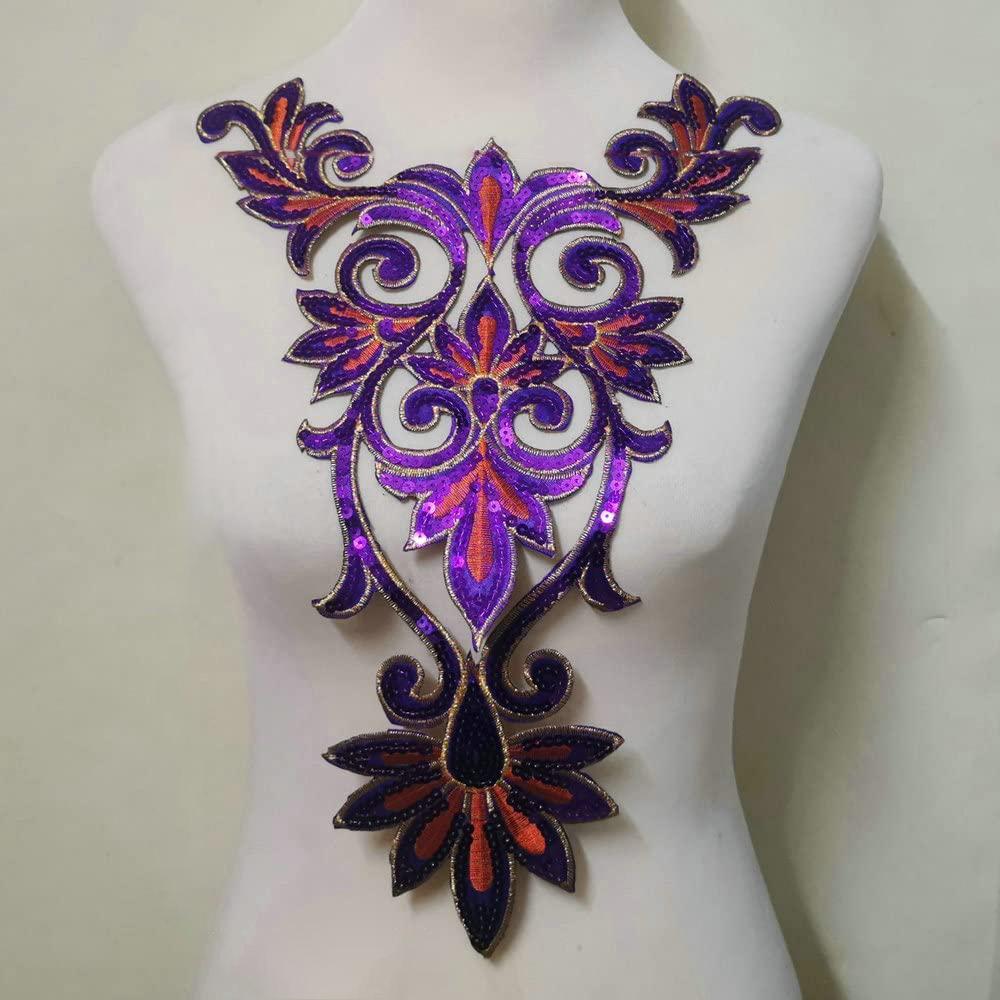 

1 шт. Воротник с пайетками, вышитые нашивки, аппликация, нашивка для одежды, украшение фиолетовый