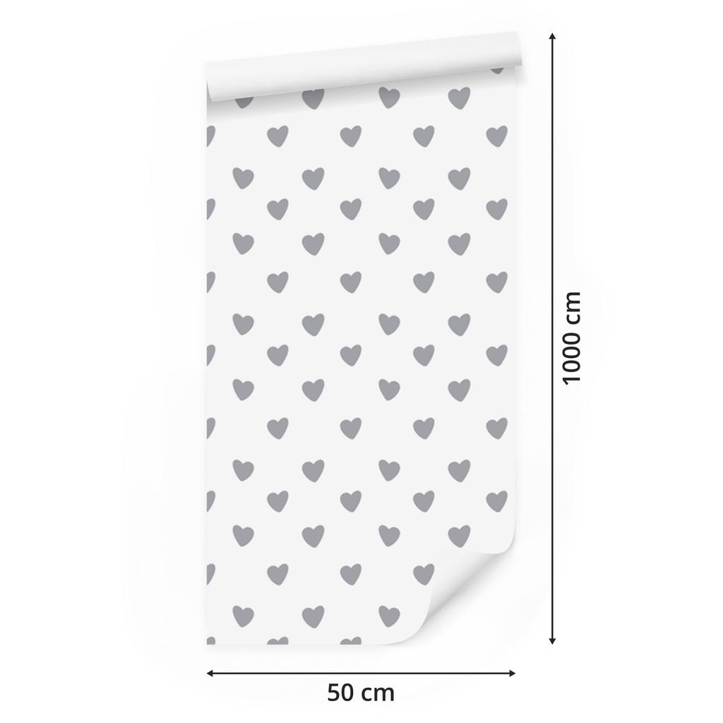 Heart Wallpaper White, Light Gray and Gray 50x1000