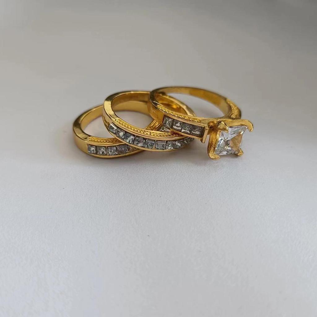Trendy, Cool and Luxurious Three-in-one Ring Set, High-end Zircon Ring and Hand Accessories