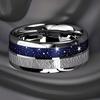 Bagues Fashion Ciel étoilé Bleu Foncé & Incrustation Météorite 8mm Couleur Cuivre Acier Inoxydable pour Hommes Femmes Bijoux de Mariage