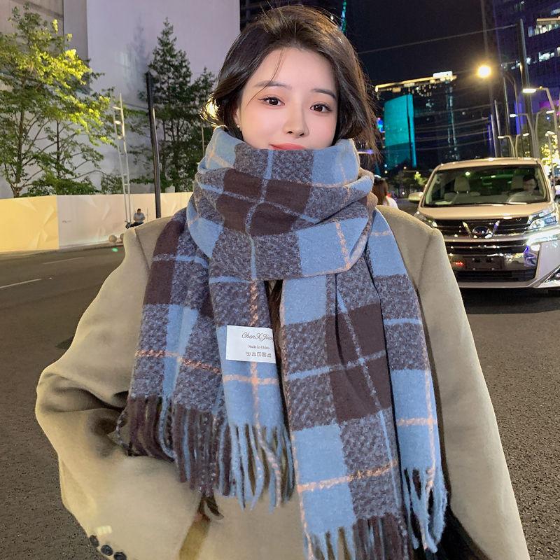 Plaid Student Scarf for Women Autumn and Winter Korean Version Versatile Plaid Contrast Color Imitation Cashmere Autumn and Winter Long Shawl
