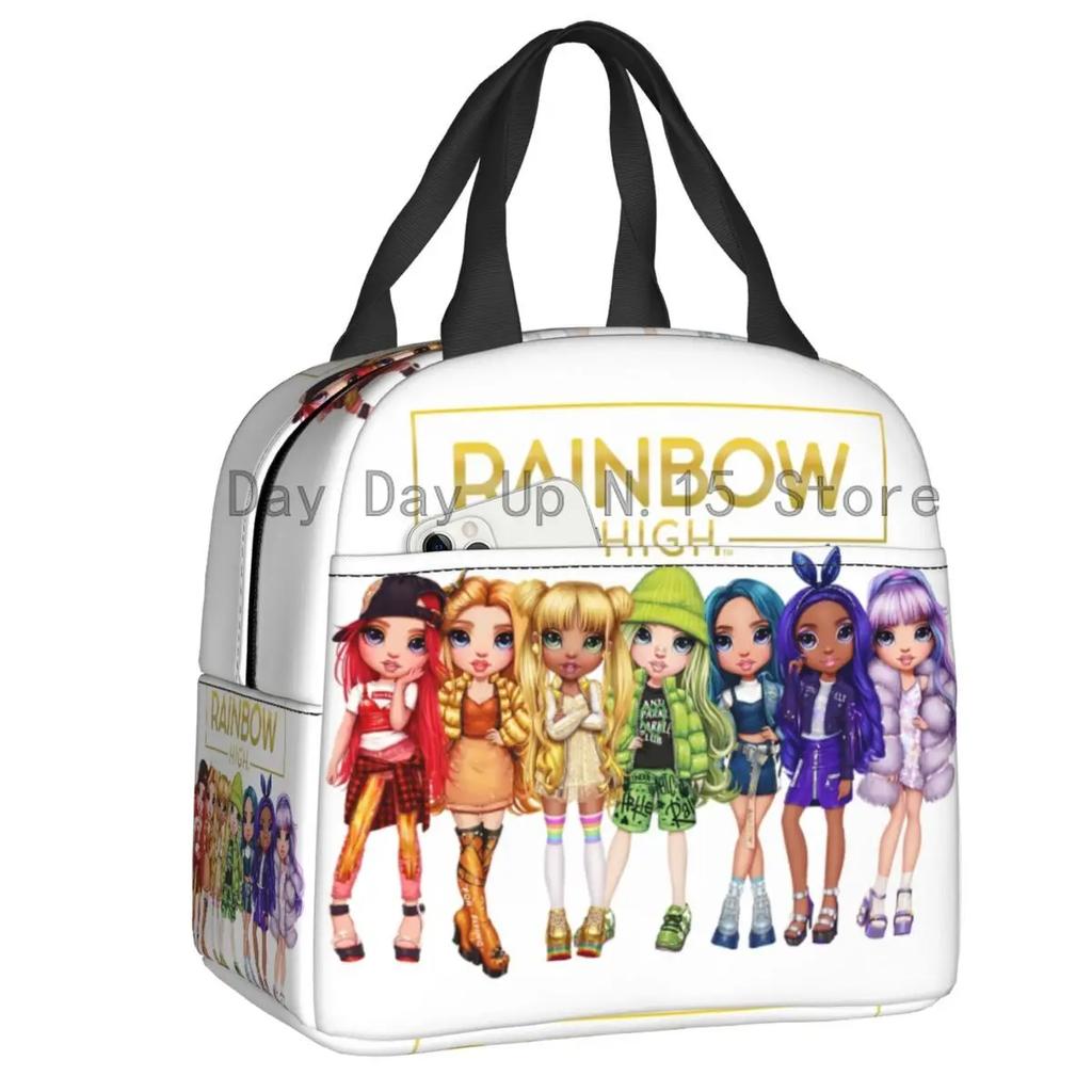 Rainbow High Insulated Lunch Bag for Outdoor Picnic Cartoon Anime Tv Portable Thermal Cooler Lunch Box Women Kids