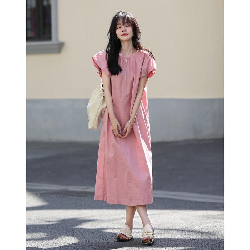 

De Mana Women s Pleated Linen Blend Short Sleeve Dress M
