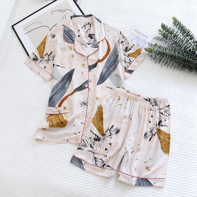 Women's Summer Short Sleeve Pajama Set - Loose Fit, Plus Size, Two-Piece with Shorts