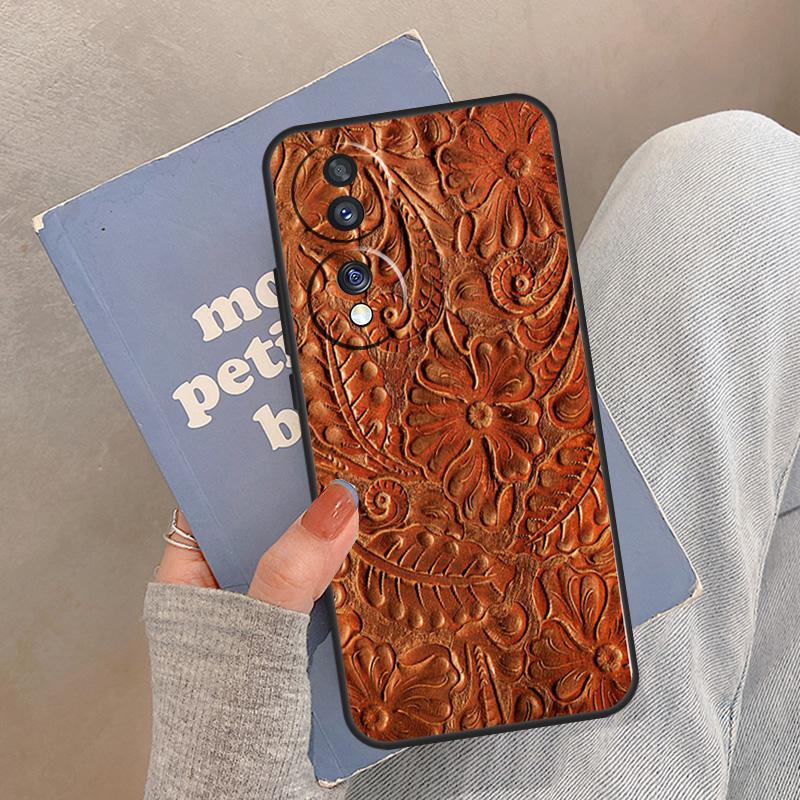 Brown Hand Tooled Western Case For Honor Magic 8 5 6 7 Pro Cover For Honor 400 200 Lite 50 70 90 X8a X8b X9a X9b X9c