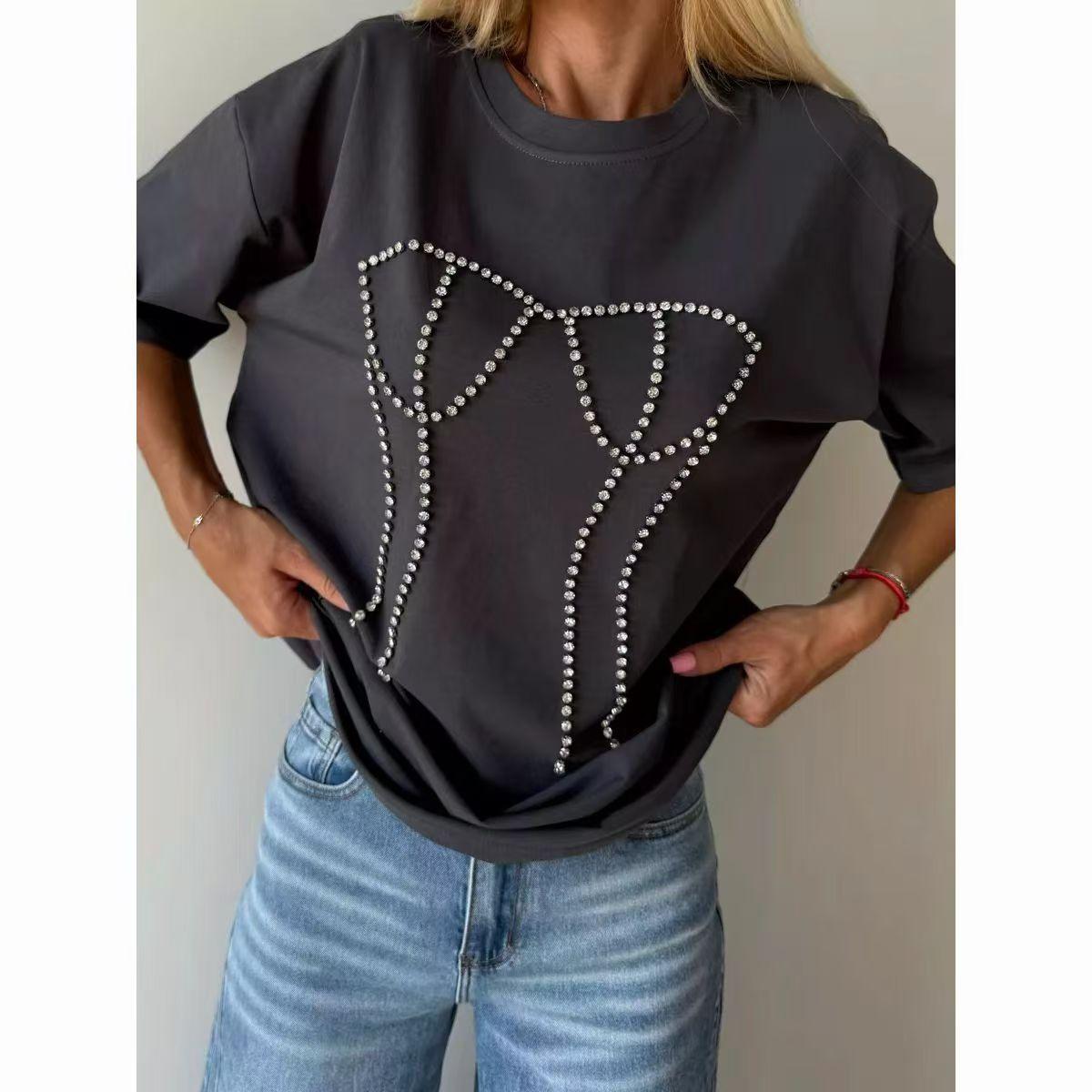 

Summer Women Print T Shits Diamond Loose Y2k XXXL білий