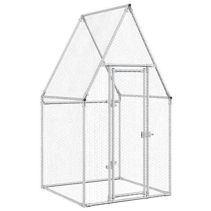 VidaXL Cage pour poules argenté 100x100x190 cm acier galvanisé, poulailler, enclos à poules, poulailler avec enclos, cabane 172549