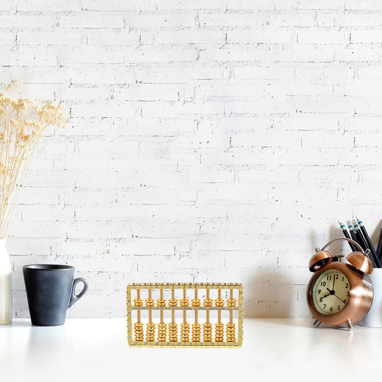 Garneck Small Golden Abacus Miniature Zinc Alloy Rhinestone Abacus Ornament Home Fortune Feng Shui Decoration for Prosperity Tabletop Adornment