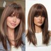 Perruque haute gamme mécanisme complet tête entière filet rose frange Qi cheveux bruns raides naturel respirant perruques intégrées