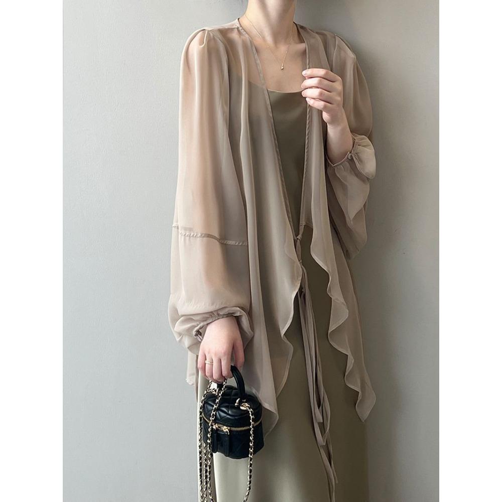 Chiffon Sonnenschutzhemd Damen Sommer Dünnes Französisches Oberteil Locker Kleiner Cardigan Drapierte Stola Jacke Paketpost