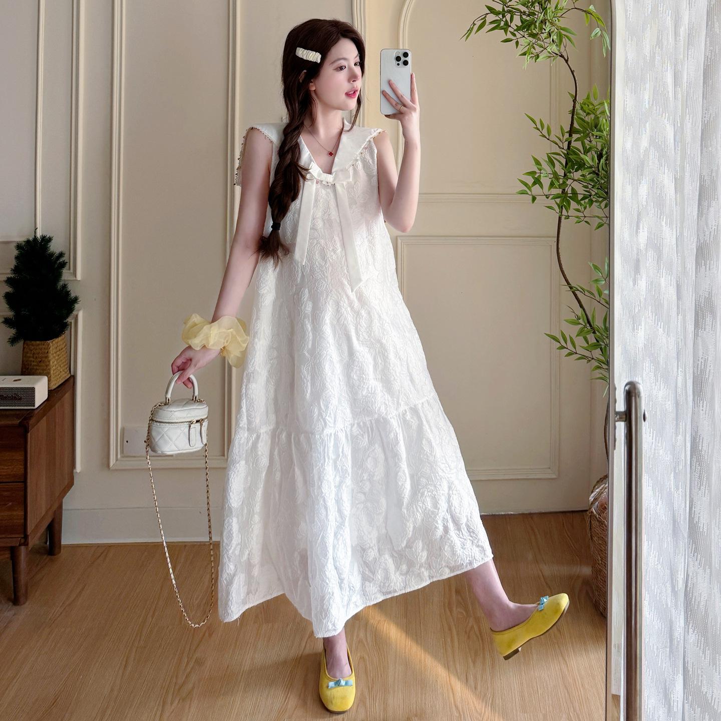 Summer 2026 Maternity Korean Jacquard Doll Dress - Gentle Texture, Flattering Fit 2X Large