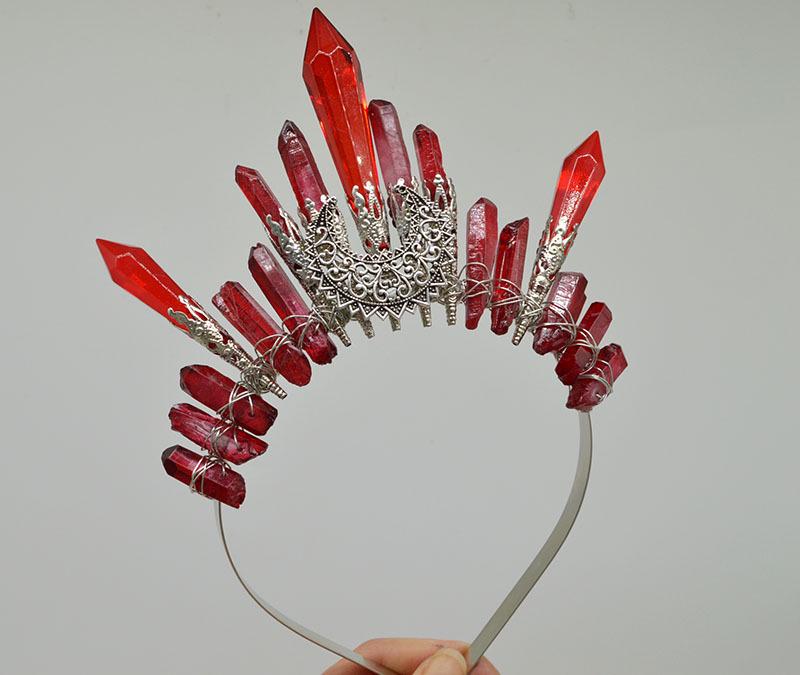 Retro Silver Moon Crystal Glass Crown Headband