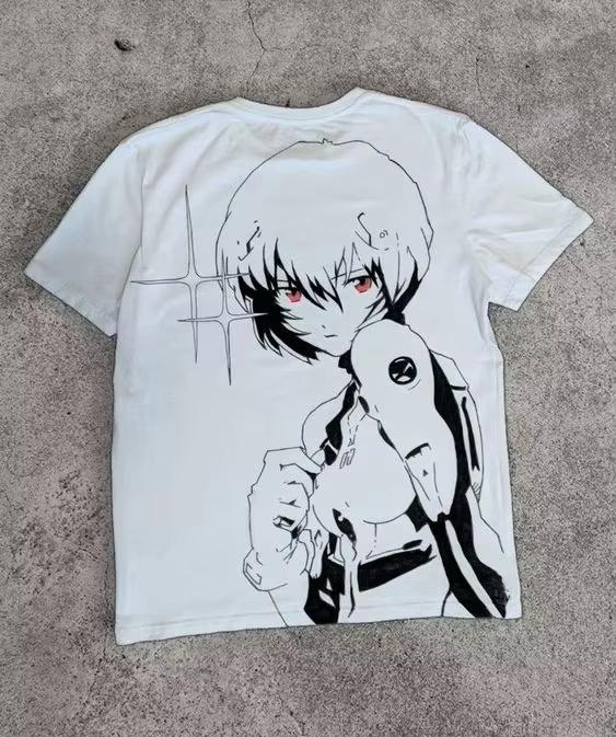

2026 Новый Neon Genesis Evangelion Рей Аянами Печатная футболка с коротким рукавом Унисекс и Женская футболка Унисекс Топ Спортивная футболка Футболка L