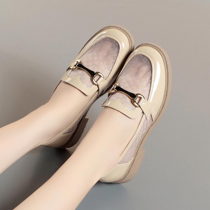 fashion Summer British Style Mesh Hollow Loafers Women's Shoes Fashion Soft Leather 2024 Retro Office Footwear Slip On Pumps Grace