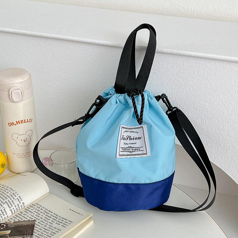 Trendy New Children s Bucket Bag Stylish Color Block Letter Design Large Capacity синий