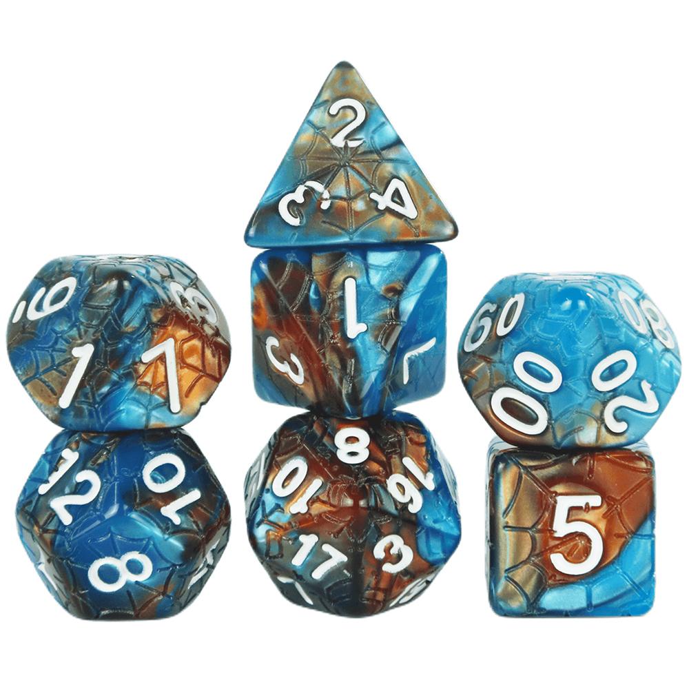 Mixing Color Dice DND 7pcs Polyhedral Dice Set with Engraving Spider Web Effect for DND RPG Magic Gathering Table Game D&D Dice