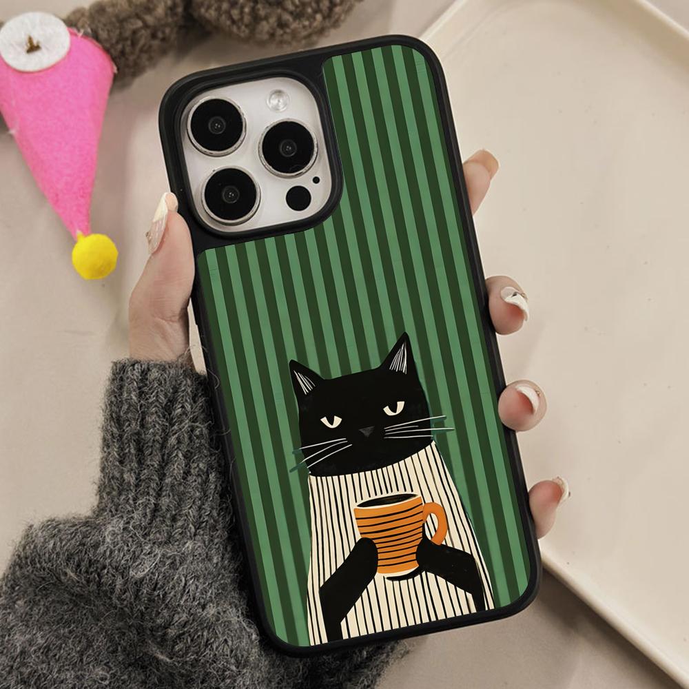 Cute Coffee Cat Matte Surface  Mobile Phone Case for iPhone 17 16 15 14 13 12 11 Air Pro Max Plus Colorful Cover