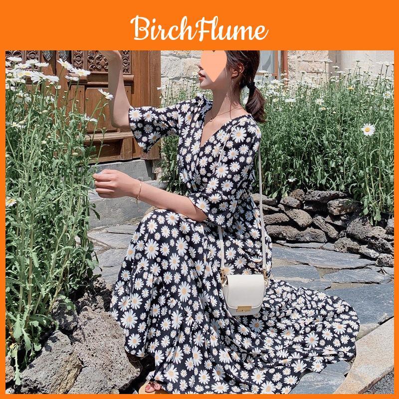 Summer Floral Chiffon Dress With High Waist And Ruffle Sleeves For Casual Women