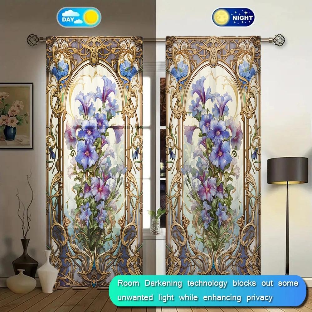 2 шт. Стильные великолепные цветочные напечатанные шторы для домашнего декора - Карманные шторы для окон в спальню, кухню, гостиную