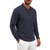 Men S Waffle Knit Long Sleeve Polo Shirt Casual Autumn