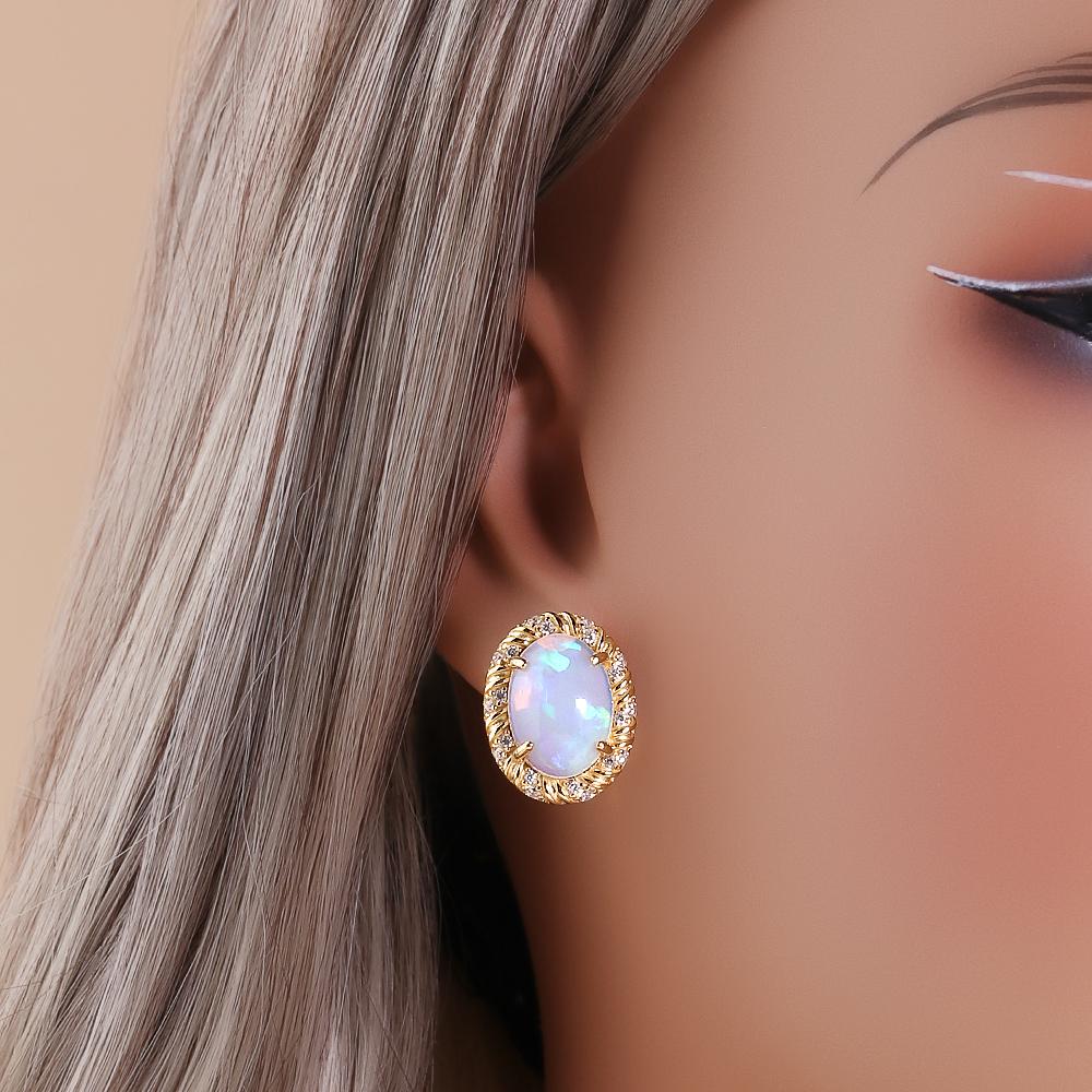 Gorgeous 925 Sterling Silver Women's Clasp Earrings Fine Jewelry for Festival Gift, Oval 10*14mm Natural Opal Awaken Inspiration