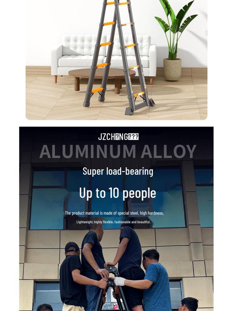 Multi-Function Thickened Carbon Steel Telescopic Ladder: Household A-Frame & Bamboo Joint Folding Engineering Ladder