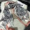 Bysifa|Beige Blue Silk Scarf Shawl Women Floral Print Scarf Cape Fall Winter 100% Mulberry Silk Long Scarves Summer Beach Shawls