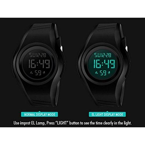 MASTOP Men's and Women's Cool Black Resin Strap Digital Sports Watch with Waterproof Stopwatch, Black, Digital.