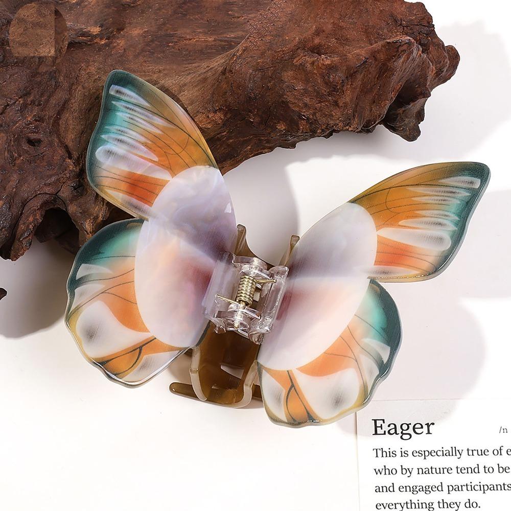 Gradient Color Big Hair Clip Simulated Butterfly Colorful Ponytail Clip Elegant Hair Claw