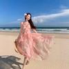 Summer Neck Chiffon Dress New Backless Design Ruffle Edge Printed Beach Dress