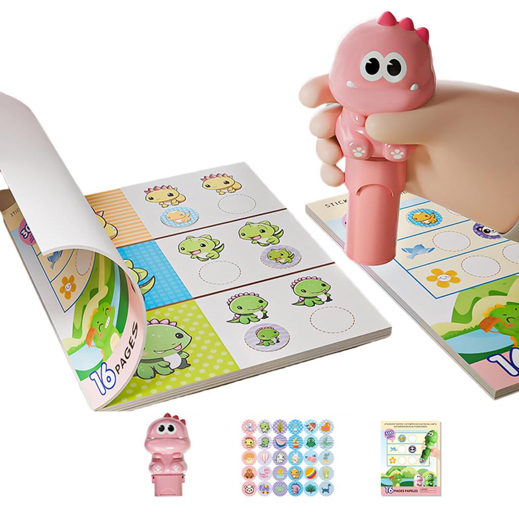 Cartoon Sticker Stamp with 300 Cartoon Sticker and 16 Pages Activity Book Children Sticker Stamper Activity Craft Toy