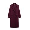 Women Fashion Burgundy Woolen Coat Double Breasted Long Sleeve Lapel Blends Jacket Autumn Winter High Street Outerwear