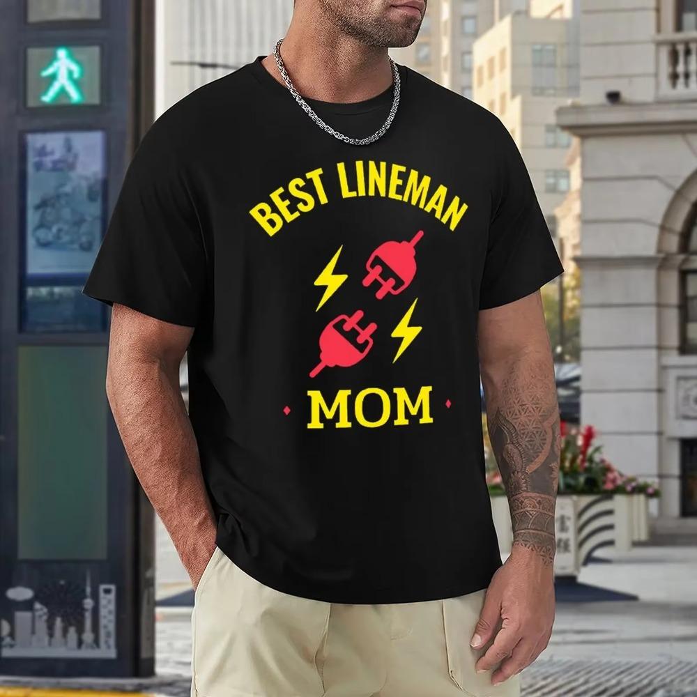 Mother's Day Best Lineman Mom Men's Classic F Tees Graphic Vintage T-shirt Crewneck Campaign  Humor Graphic Travel Eur Size