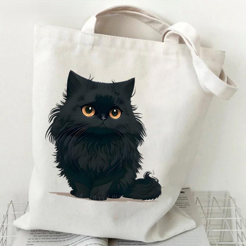 

Холщовая сумка-тоут для женщин, забавные милые сумки с принтом кошек, модная сумка с изображением мультяшных животных и котят, вместительная сумка на плечо в стиле аниме