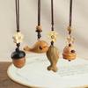 Chinese Style Thin String Necklace: Cute Hamburger Bear & Wooden Fish Carved Design for Women